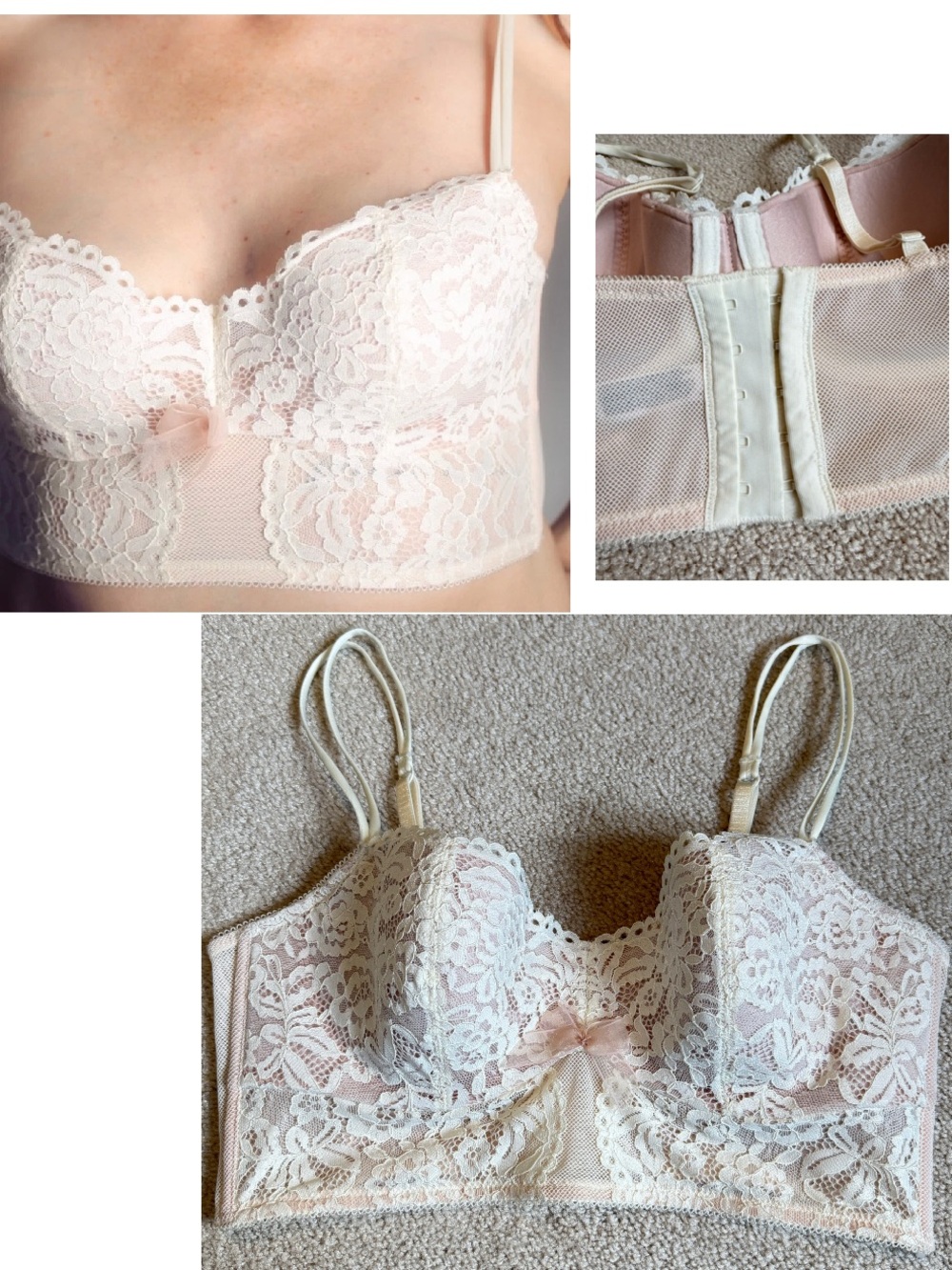 B.Tempt’d Wacoal Romantic Cottagecore Ciao Bella longline Bra sz Large - ivory